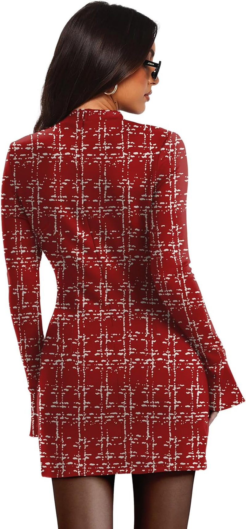Women'S Fall Long Sleeve Mock Neck Dress Basic Party Club Bodycon Mini Dresses - Image 4