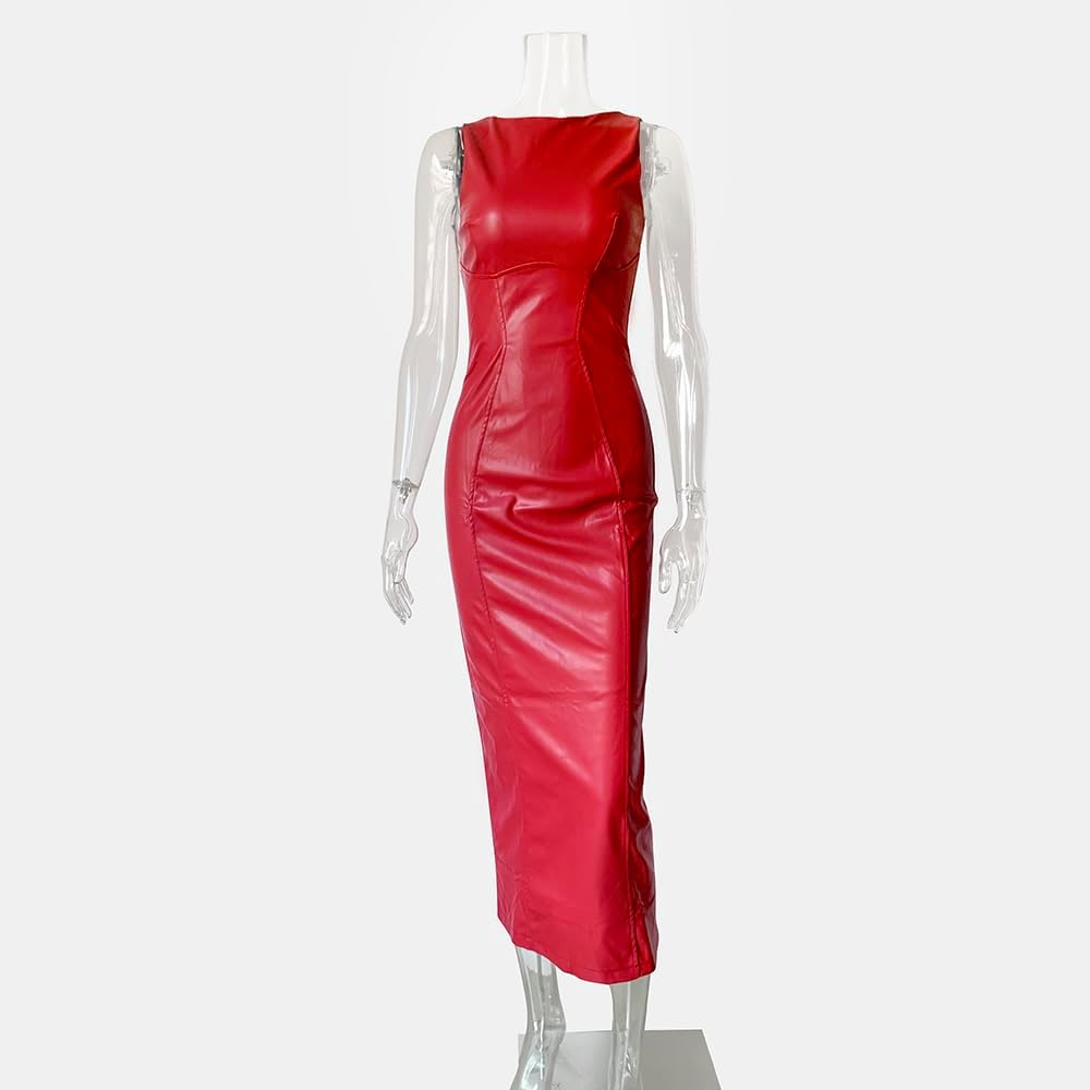 Women'S Faux Leather Bodycon Maxi Dress - Image 2