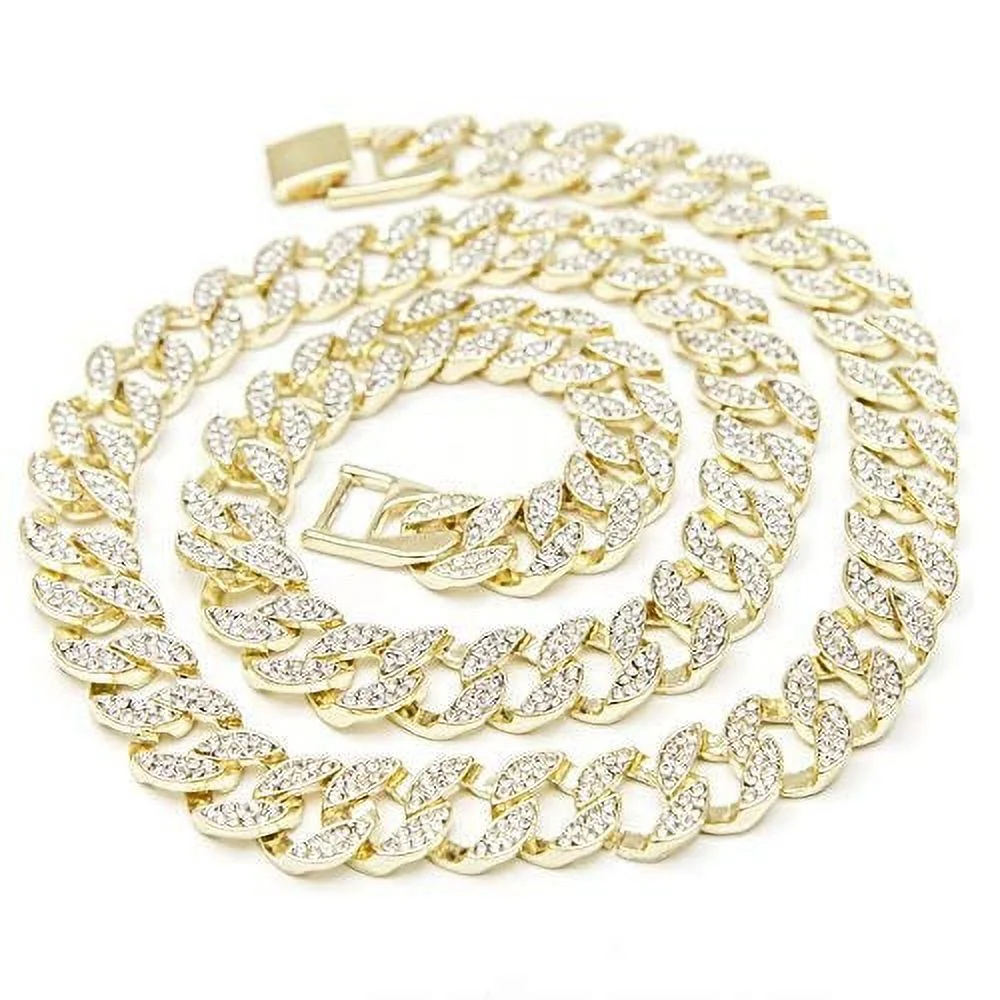 Blinged Out Cuban Necklace W/ Matching Bracelet and Fire Iced Out Timepiece - Boujee 3Pc Set - 2023 CNBW (ST10226 Gld/Gld) - Image 6