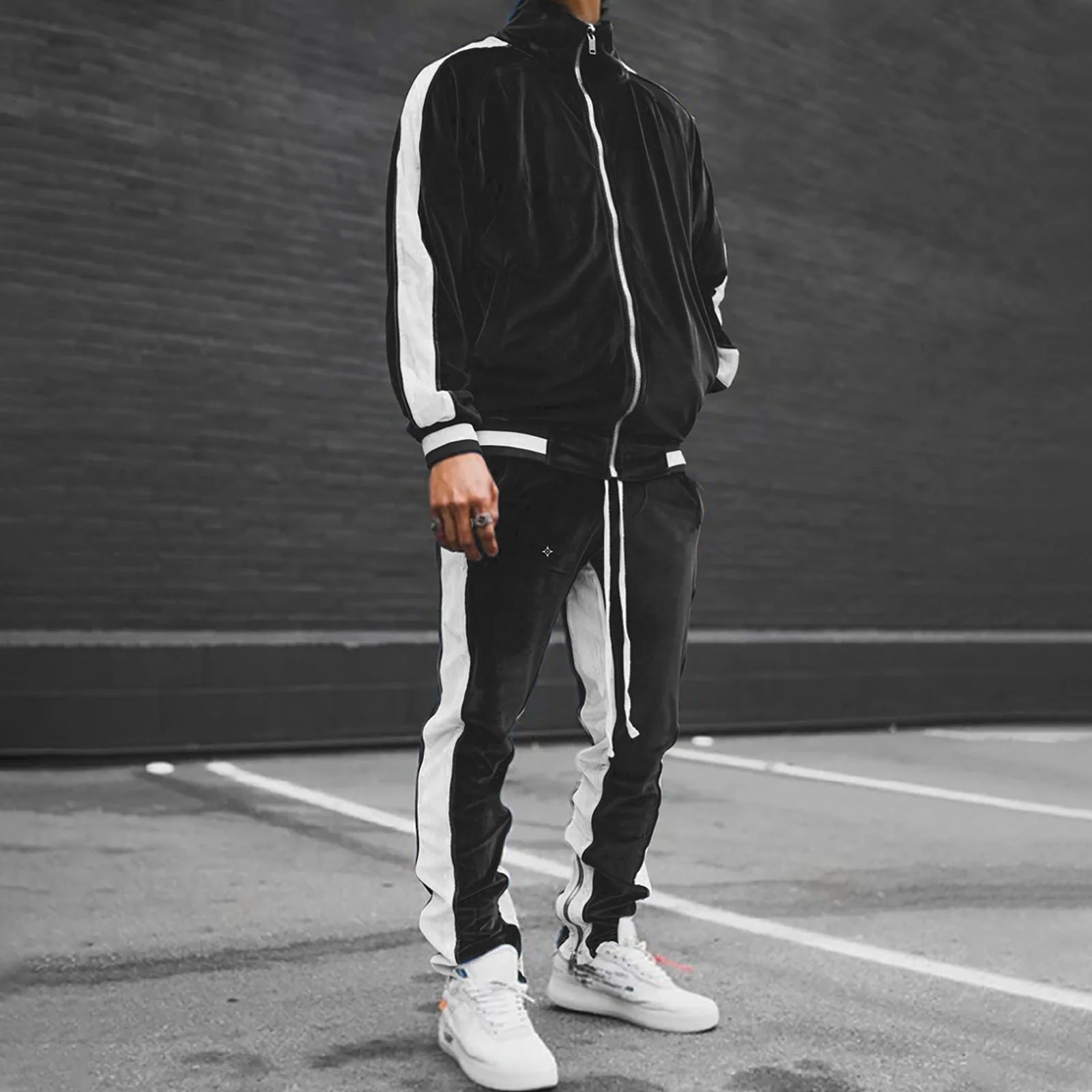 Velour Tracksuit Mens,2023 Men'S Velour Tracksuit 2 Pieces Winter Warm Full Zip up Jacket Sweatpants Fitness Sportswear Sweatsuit Jogger Sets - Image 13