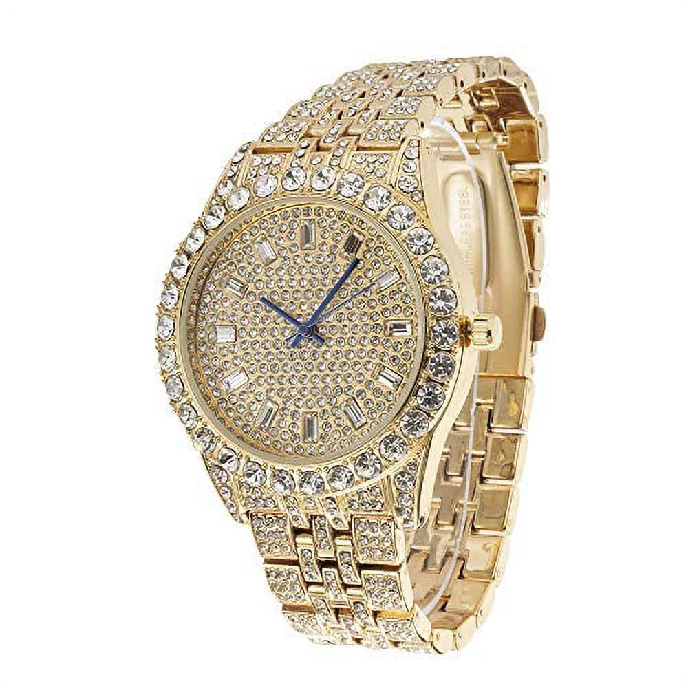 Blinged Out Cuban Necklace W/ Matching Bracelet and Fire Iced Out Timepiece - Boujee 3Pc Set - 2023 CNBW (ST10226 Gld/Gld) - Image 8
