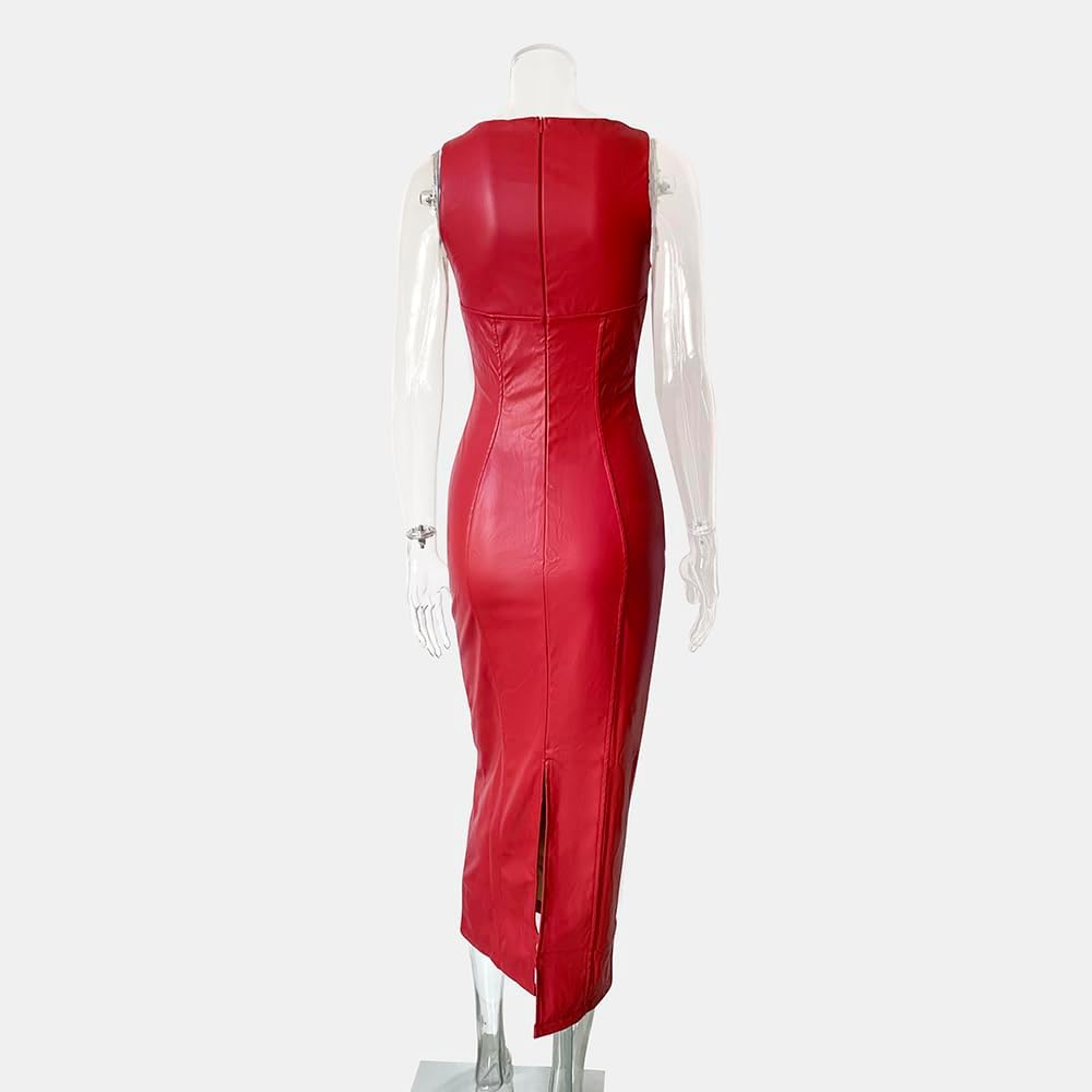 Women'S Faux Leather Bodycon Maxi Dress - Image 3