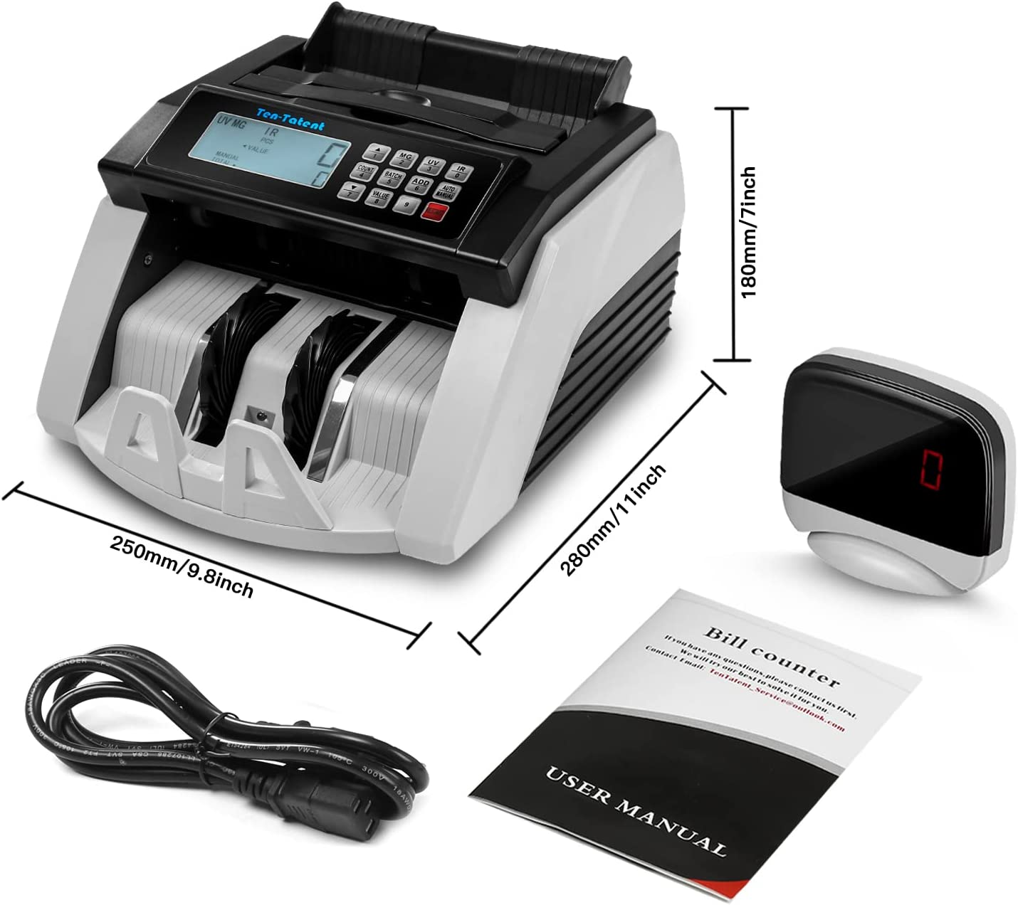 Bill Counter Machine, Money Counting Machine with UV/MG/MT/IR Counterfeit Detection, Count Value of Bills, Valucount, Add and Batch Modes, Large LED Display, 1,000 Bills/Min (Black) - Image 6