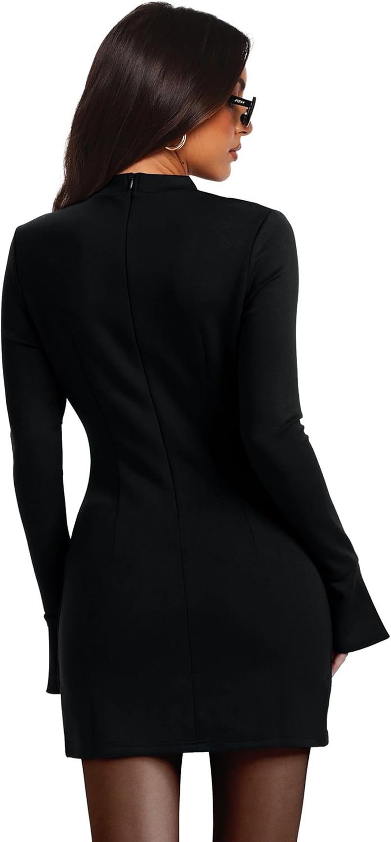 Women'S Fall Long Sleeve Mock Neck Dress Basic Party Club Bodycon Mini Dresses - Image 4