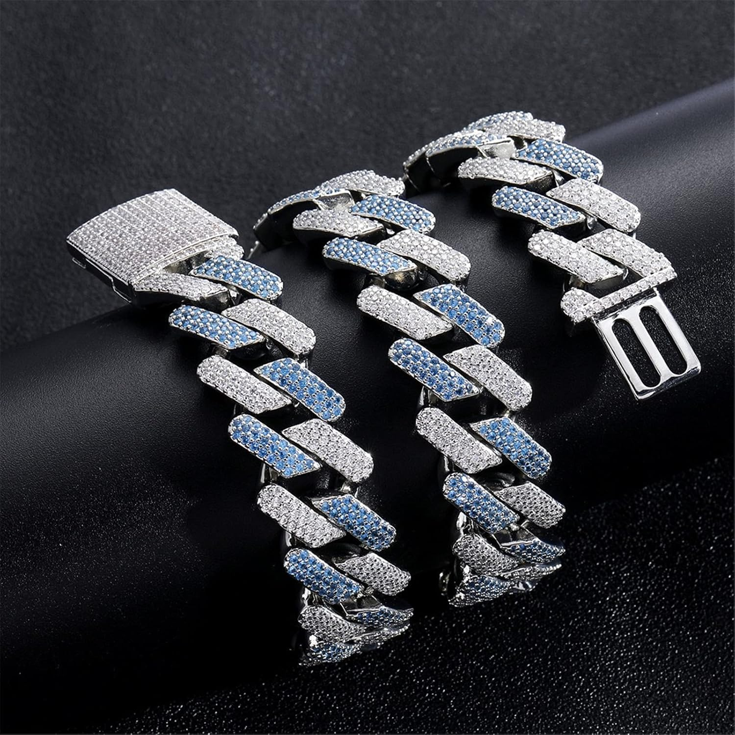 20Mm Dual Colors Zirconia Iced Out Miami Cuban Chain Necklace, Prong Setting Blue-Clear Simulated Diamonds Heavy Luxury Rapper Chains, White Gold Plated Hip Hop Jewelry for Men Women - Image 8