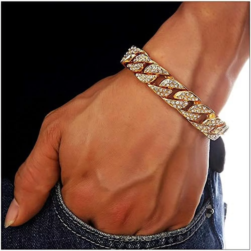 Blinged Out Cuban Necklace W/ Matching Bracelet and Fire Iced Out Timepiece - Boujee 3Pc Set - 2023 CNBW (ST10226 Gld/Gld) - Image 7