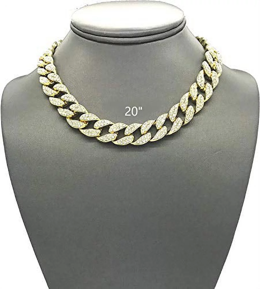 Blinged Out Cuban Necklace W/ Matching Bracelet and Fire Iced Out Timepiece - Boujee 3Pc Set - 2023 CNBW (ST10226 Gld/Gld) - Image 2
