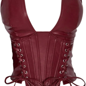 Women's Plus Size Faux Leather Halter Top