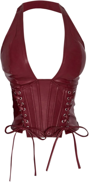 Women's Plus Size Faux Leather Halter Top