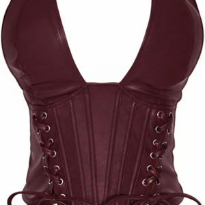 Women's Plus Size Faux Leather Halter Tops
