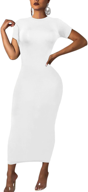 Women'S Long Bodycon Dresses Leopard Print Casual Maxi Club Party Tight Dress Short Sleeve