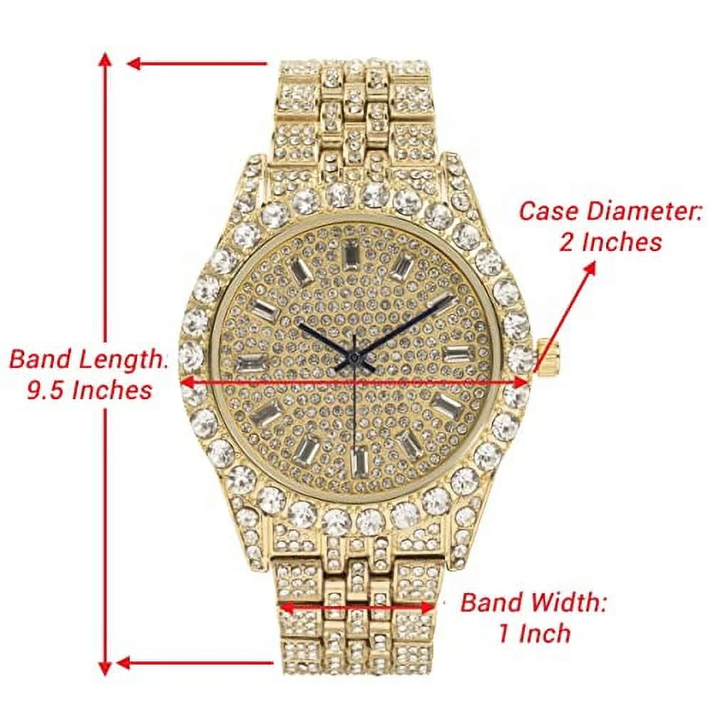 Blinged Out Cuban Necklace W/ Matching Bracelet and Fire Iced Out Timepiece - Boujee 3Pc Set - 2023 CNBW (ST10226 Gld/Gld) - Image 5