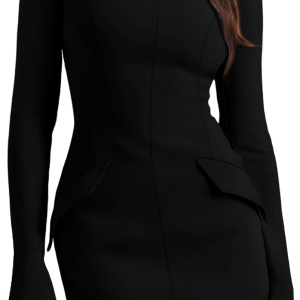 Women'S Fall Long Sleeve Mock Neck Dress Basic Party Club Bodycon Mini Dresses