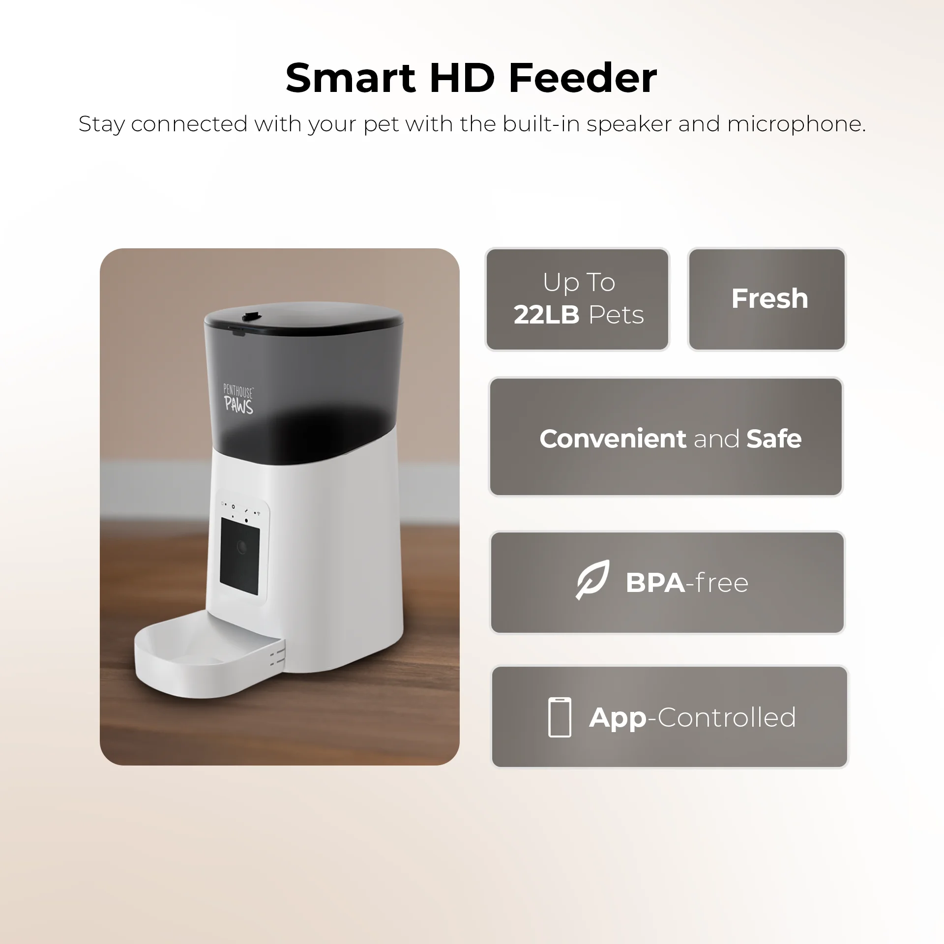 Smart HD Feeder, Automatic Pet Food Dispenser, 6L, 1080P Camera, 2-Way Audio, Backup Power, 15 Meals/Day, White, for Cat & Dog - Image 3