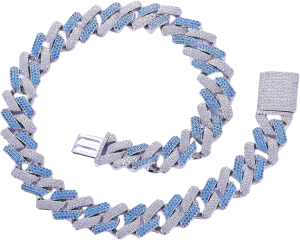 20Mm Dual Colors Zirconia Iced Out Miami Cuban Chain Necklace, Prong Setting Blue-Clear Simulated Diamonds Heavy Luxury Rapper Chains, White Gold Plated Hip Hop Jewelry for Men Women