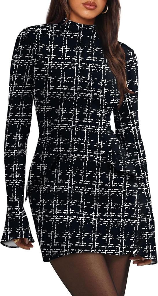 Women'S Fall Long Sleeve Mock Neck Dress Basic Party Club Bodycon Mini Dresses