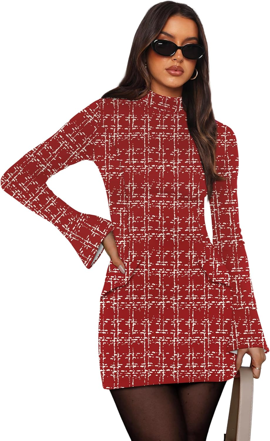 Women'S Fall Long Sleeve Mock Neck Dress Basic Party Club Bodycon Mini Dresses - Image 2