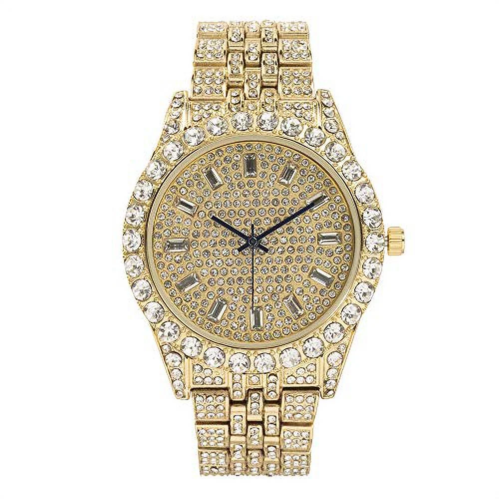 Blinged Out Cuban Necklace W/ Matching Bracelet and Fire Iced Out Timepiece - Boujee 3Pc Set - 2023 CNBW (ST10226 Gld/Gld) - Image 9