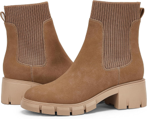 Womens Platform Ankle Boots Elastic Chunky Block Heel Chelsea Booties Lug Sole Non-Slip Combat Shoes