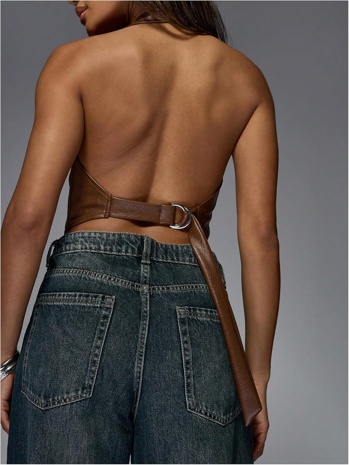 Women's Faux Leather Halter Tank Top - Image 4