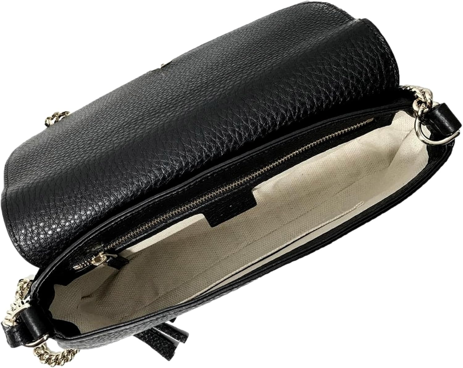 Soho Leather Flap Shoulder Bag Black Gold Tassel New Authentic - Image 5