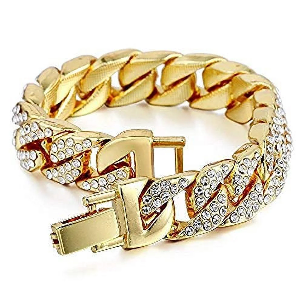 Blinged Out Cuban Necklace W/ Matching Bracelet and Fire Iced Out Timepiece - Boujee 3Pc Set - 2023 CNBW (ST10226 Gld/Gld) - Image 4
