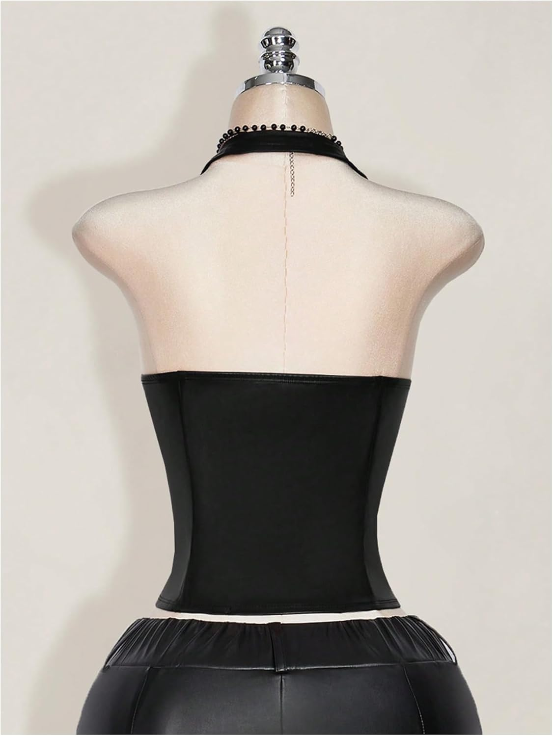 Women'S plus Size Halter Tops PU Leather Deep V Neck Lace up Backless Sleeveless Summer Crop Tank Top - Image 2