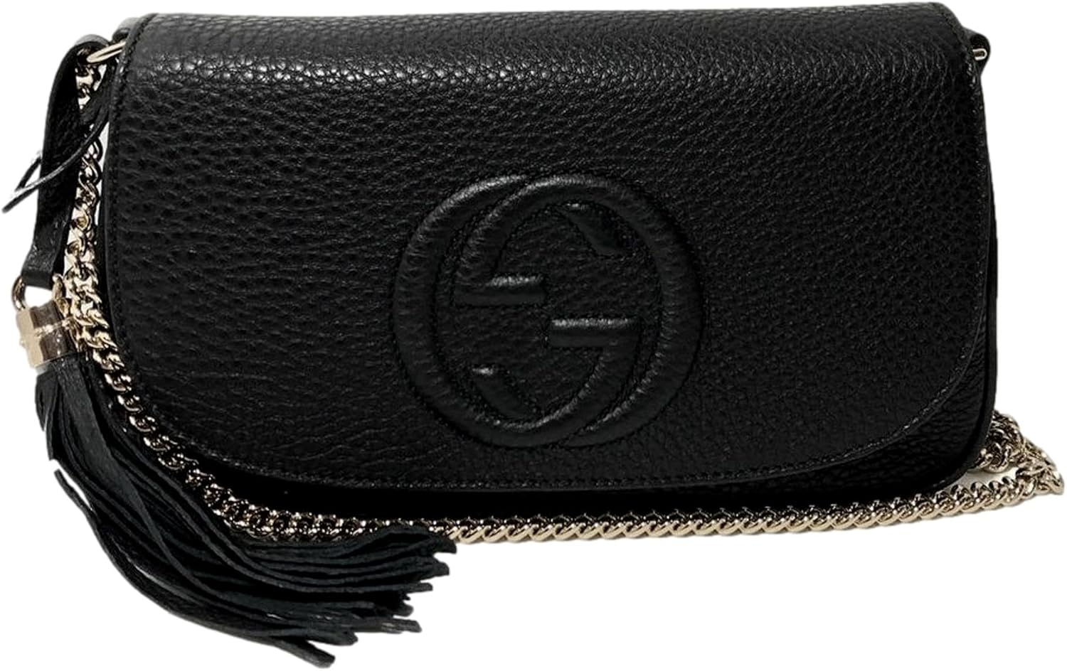 Soho Leather Flap Shoulder Bag Black Gold Tassel New Authentic