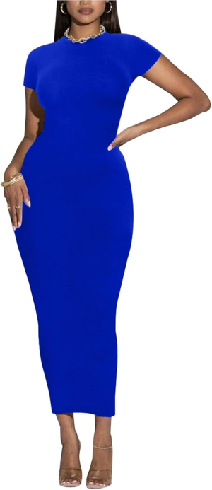 Women'S Long Bodycon Dresses Leopard Print Casual Maxi Club Party Tight Dress Short Sleeve