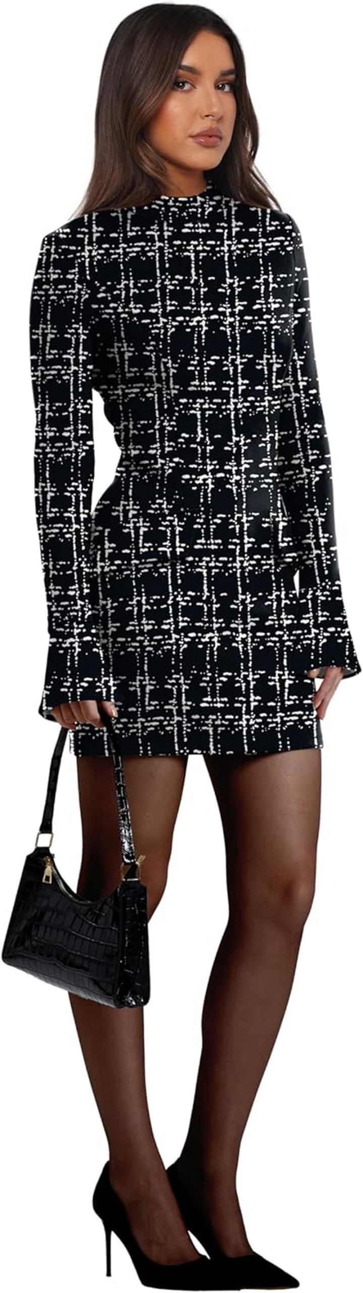 Women'S Fall Long Sleeve Mock Neck Dress Basic Party Club Bodycon Mini Dresses - Image 3
