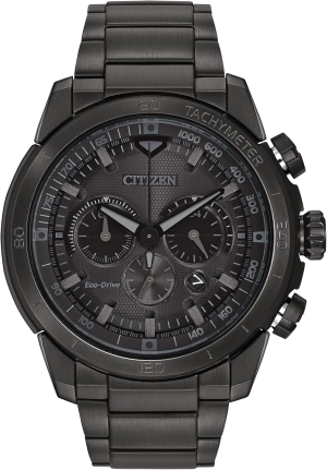 Men'S Eco-Drive Weekender Ecosphere Chronograph Watch in IP Stainless Steel, Black Dial (Model: CA4184-81E)