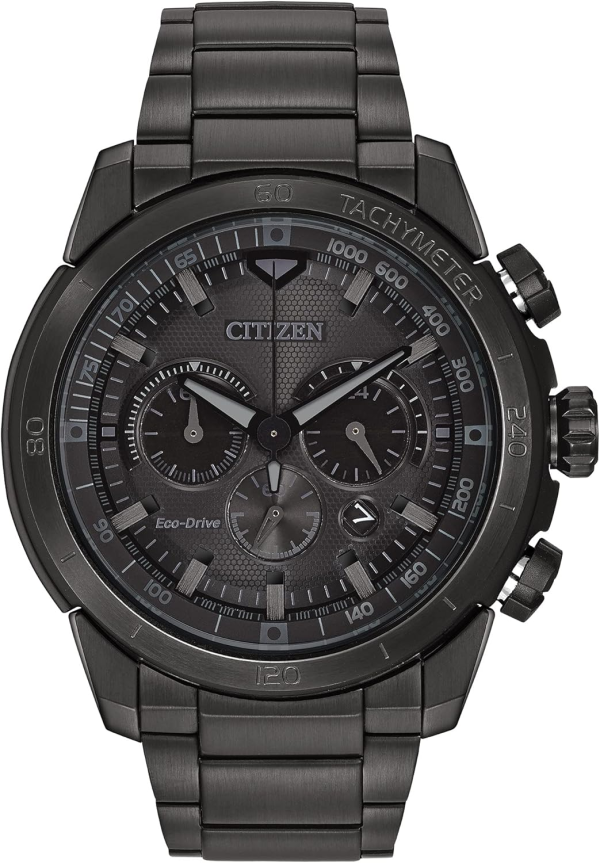 Men'S Eco-Drive Weekender Ecosphere Chronograph Watch in IP Stainless Steel, Black Dial (Model: CA4184-81E)