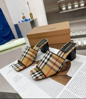 Premium Check Heeled Mules