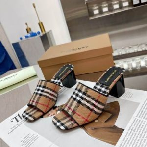 Premium Check Heeled Mules