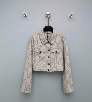 Premium Cropped Monogram Denim Jacket